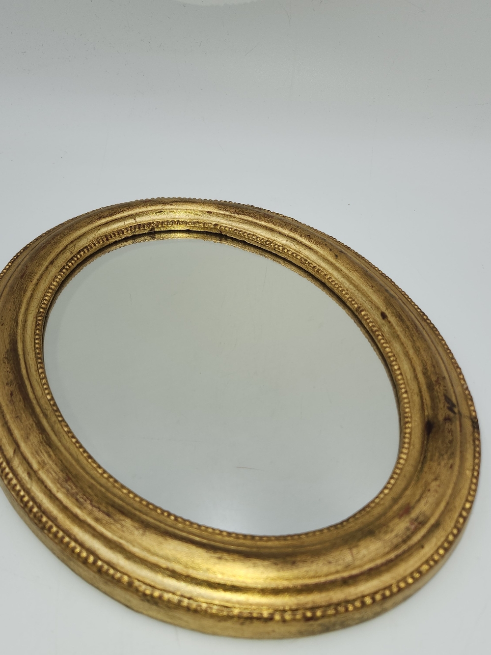 Antique Gold Oval Decorative Wall Mirror Italy Beaded Gilt Gilded 9x11